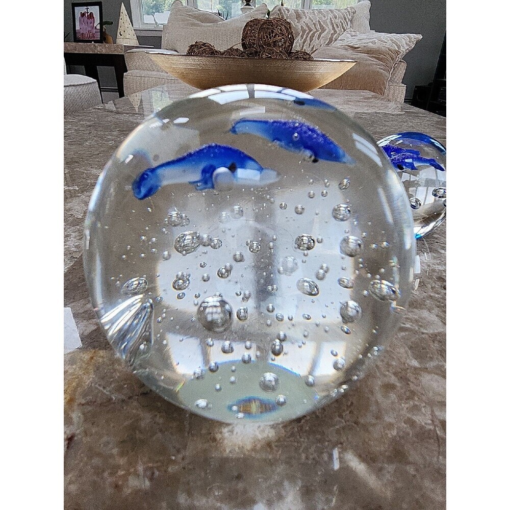 Dynasty Gallery Blown Glass Dolphin Clear With Suspended Bubbles, 2 Sizes - Picture 2 of 5